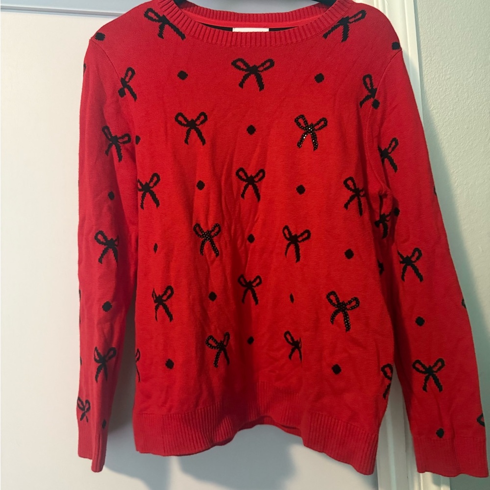 Charter Club Red Sweater with Black Bow Details